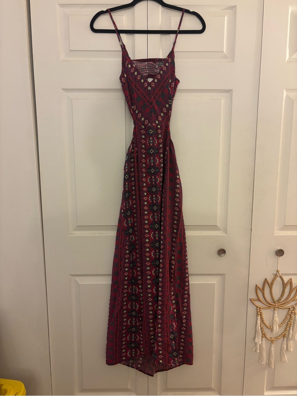 SHEIN burgundy geometric-printed maxi dress